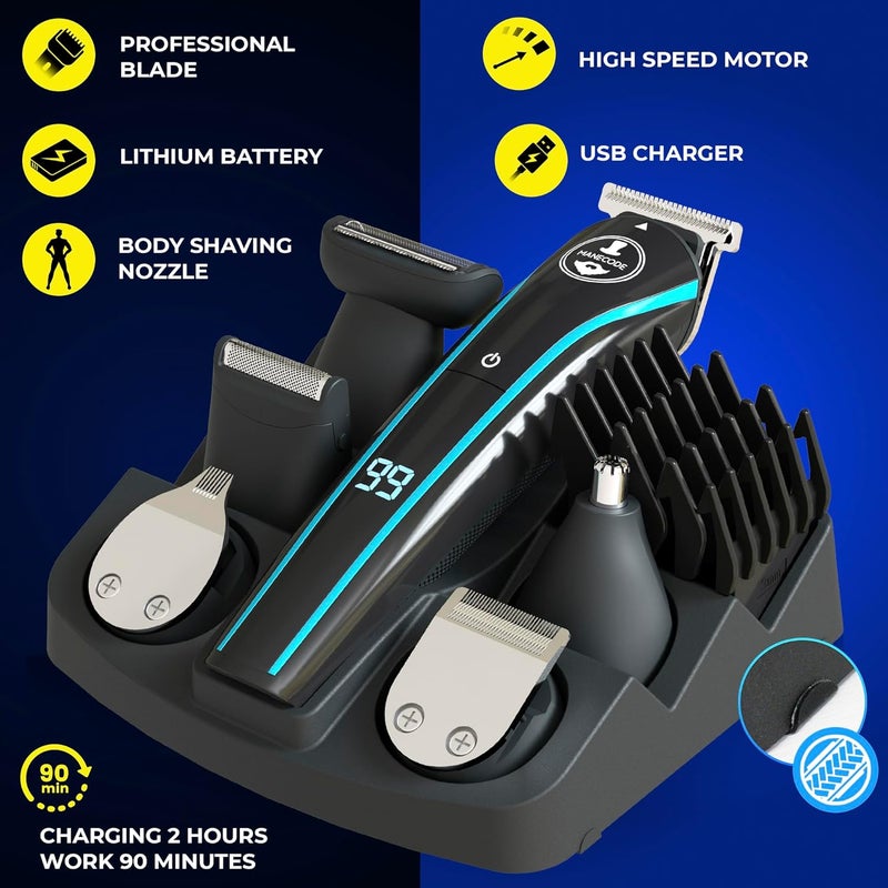 MANECODE ® 11-in-1 Beard & Hair Trimmer for Men – Self-Sharp Blades® USB-C, Waterproof, LED Display Multi-Grooming Kit (Blade Storage) - Image 2
